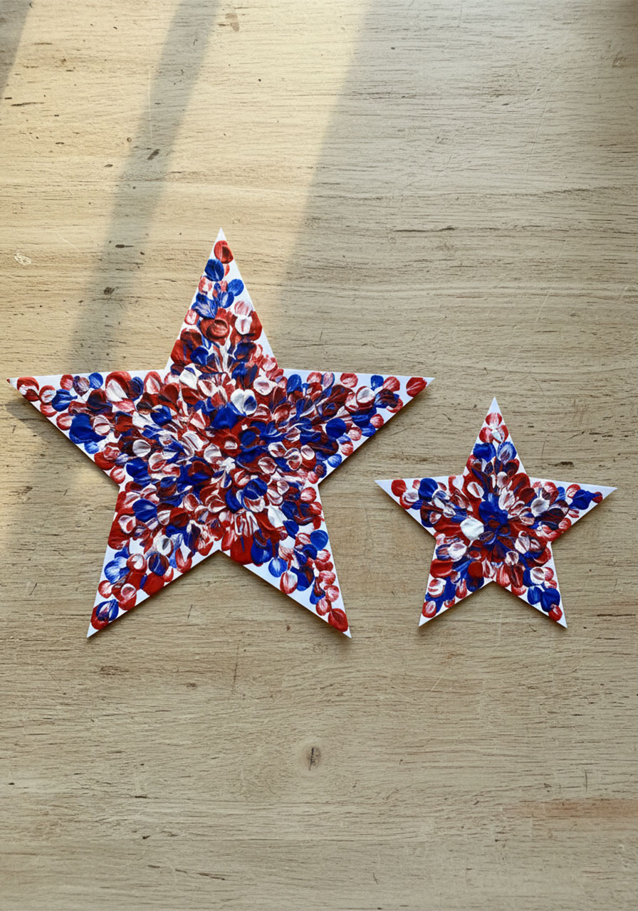Cotton Ball Stamped Star Craft – Easy 4th of July Kids Activity